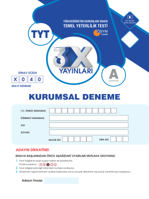 3X YAYINLARI TYT 1.DENEME SINAVI - 2023-2024